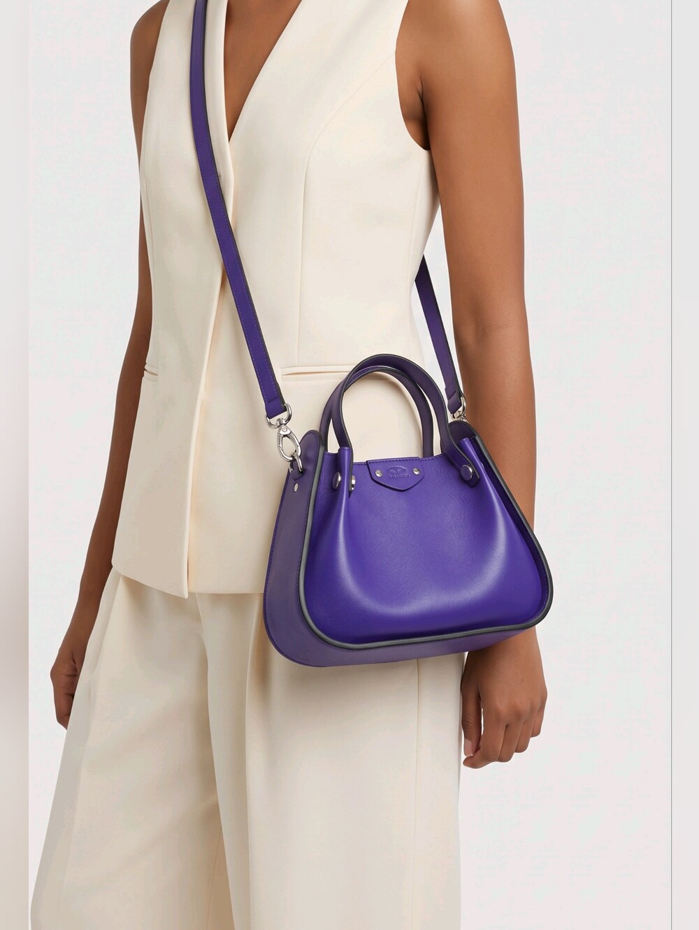 Danier Purple Leather Top-Handle Crossbody Bag